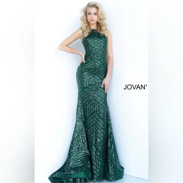 Jovani Hunter Green Sequin Open-Back Holiday Dress w/Small Train Sz 22 - Image 3