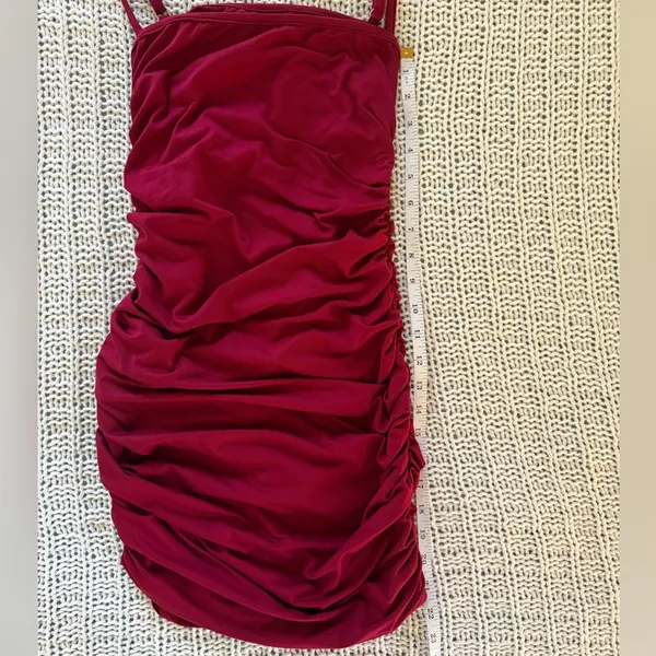 Elegant Burgundy Bodycon Spaghetti Ruched Mini Dress Party Sexy Going Out Small - Image 4