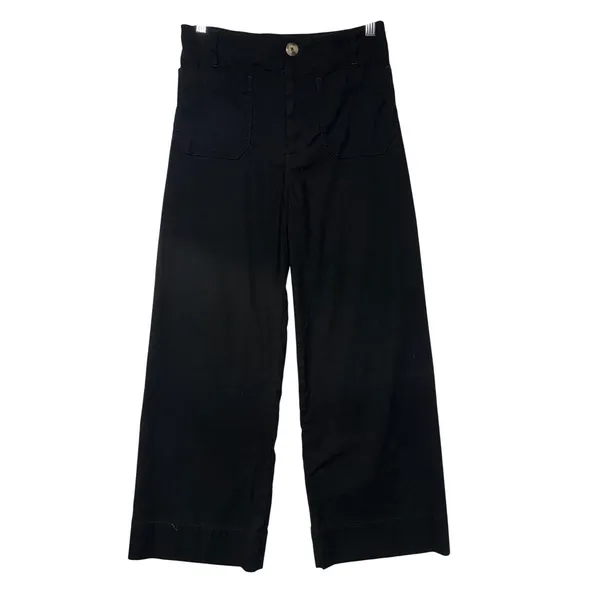 Maeve Anthropologie The Colette Black Wide Leg Cropped Linen Blend Pants Size 26 - Image 2