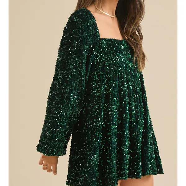 NEW Altar’d State Green Sequin Holiday Dress Plus Size Medium NWT - Image 4