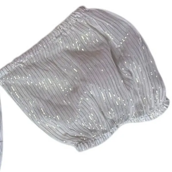 ASOS Puff Sleeve Metallic Striped Crop Top Stretch Bra Top Size 2 Cream Gold - Image 5