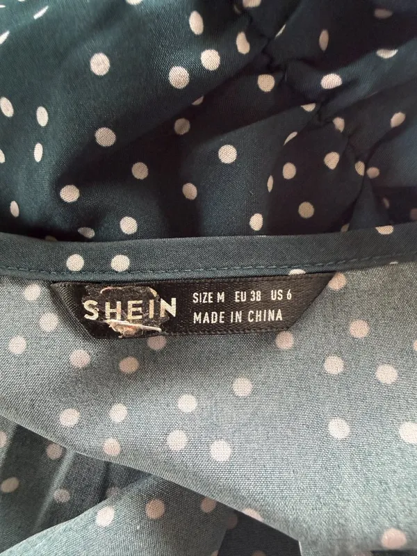SHEIN maxi dress green and white polka dot v-neck flutter straps size medium - Image 7