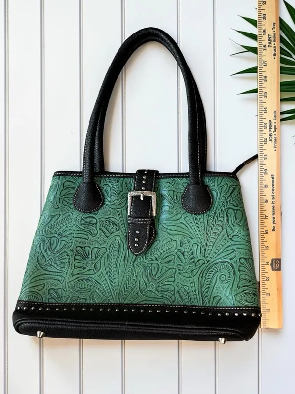 Trinity Ranch Embossed Turquoise Western Satchel Handbag Studded Purse - Image 6