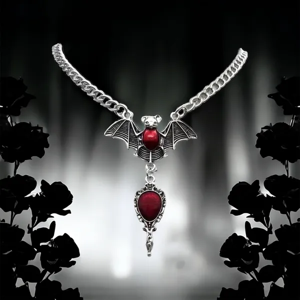 Gothic Party Style Special Bat‎ Red Mirror Pendant Zinc Alloy Necklace - Image 3