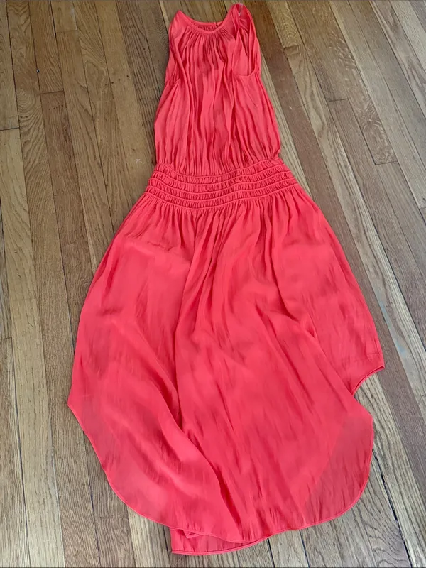 Ramy Brook Audrey smocked drop waist midi Dress in crimson Orange 🍊 - Image 2