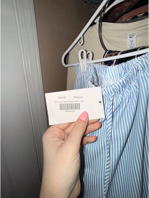 Blue and white striped linen pants Multiple Size M - Image 2