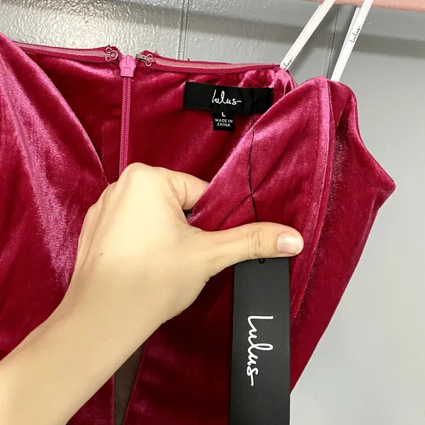 NEW Lulus My Dream Come True Pink Velvet Strapless Elegant Maxi Dress L - Image 5