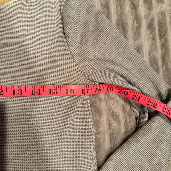 Hem & Thread Womens‎ Blue Waffle Knit Henley Thermal Long Sleeve Mustard Trim M - Image 5