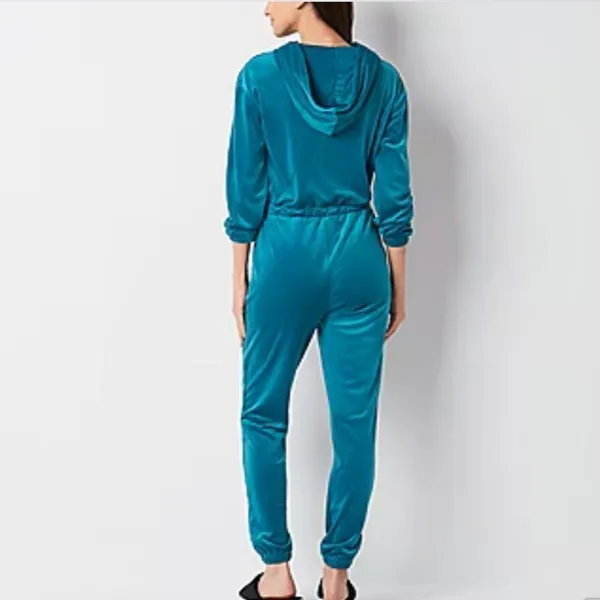 NWT Juicy By Juicy Couture Jumpsuit peacock Velour‎ Hooded Long Sleeve Zip Up L - Image 2