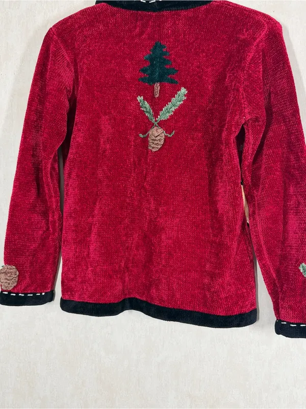 Sweater Sweater Women’s Whimsical Wildlife Patches Knit Cardigan in Red S - Image 6