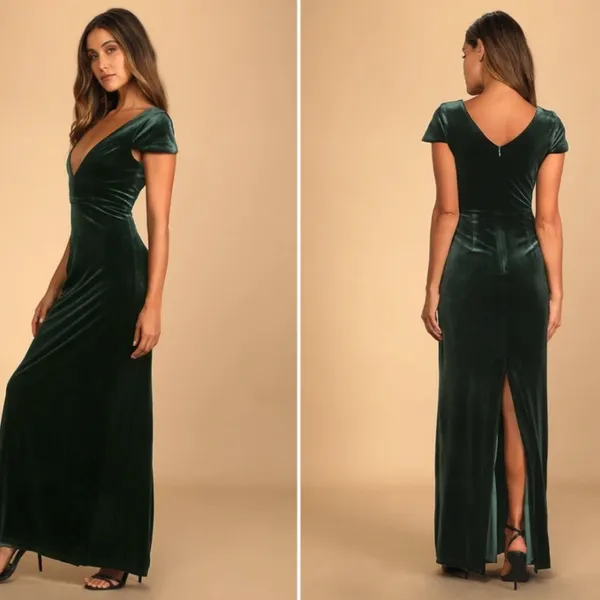 LULU's Prom Wedding Sexy Sophisticated Romantic Elegant Holiday Velvet Maxi - Image 5