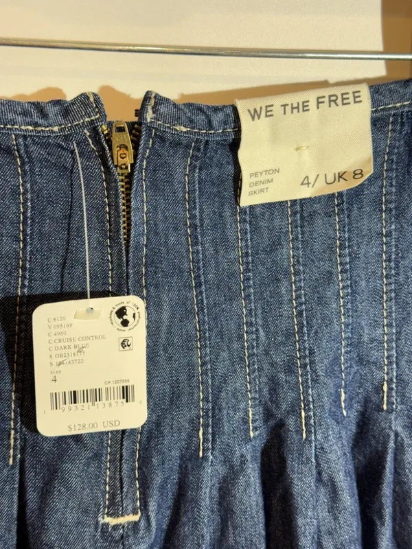 NWT Free People We The Free Peyton Pintuck A-Line Denim Midi Skirt Size 4 - Image 7