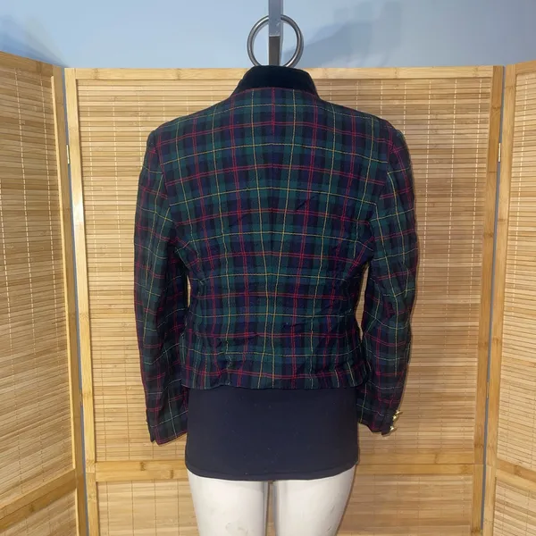Vintage JH Collectibles military-style double-breasted wool blue plaid jacket 10 - Image 2