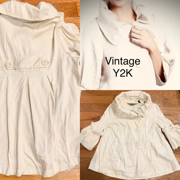 Vtg Y2K Last Kiss off White Swing light Jacket Exaggerated Retro Ruffle Collar L - Image 2