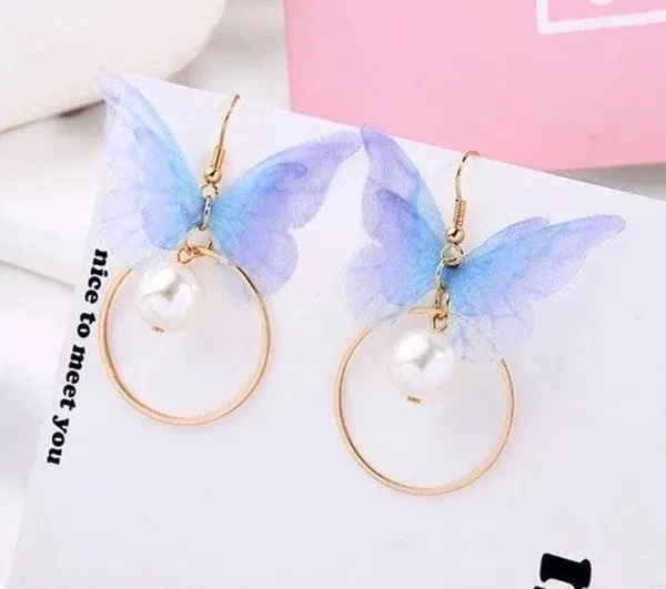 Butterfly Pearl Drop Dangle Earrings - Image 3