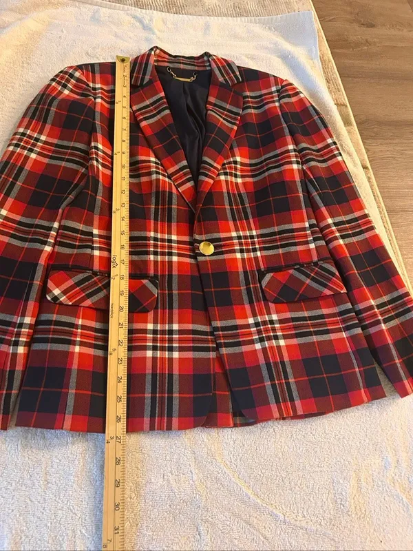 Trina Turk Plaid Blazer Red Muli Size 6 - Image 13