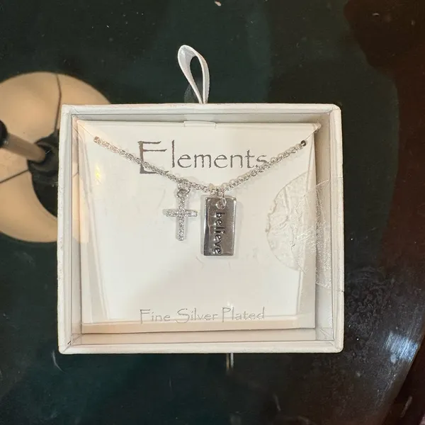 Elements Silver Necklace with Cross and Believe Pendant. Petite, but meaningful - Image 3