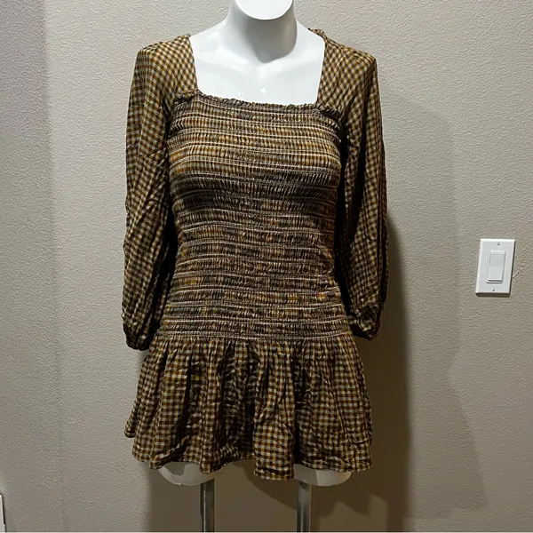 Urban Outfitters plaid smocked long sleeve mini dress - Image 10