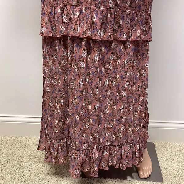 Nasty Gal Long Sleeve Mauve with Dainty Florals Maxi Long Dress size 4 - Image 6