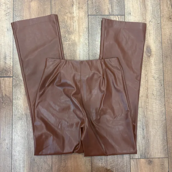 Aritzia Wilfred Elaine Flared High-Rise Vegan Leather Pants Patina Brown 10 $148 - Image 5