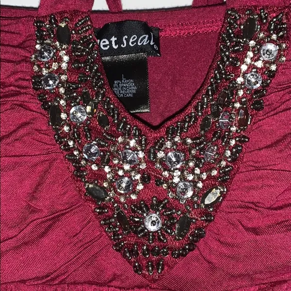 Wet Seal Fancy Burgundy Tube Top with Tie - Image 2