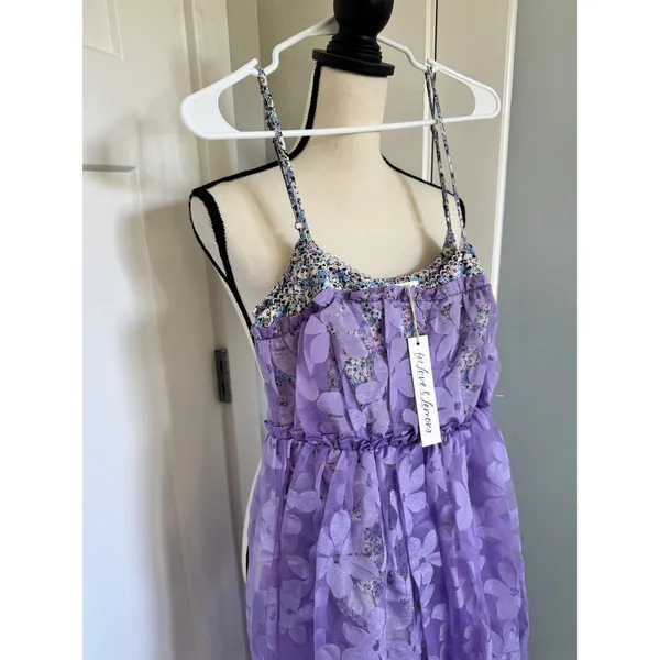 NEW For Love & Lemons Villegas Dress Floral Purple Lace Midi Dress Womens Small - Image 3