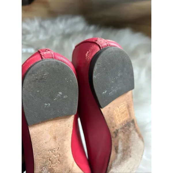 Tory Burch red Chase Ballet Nappa Leather flats size 7.5 leather classy work att - Image 5