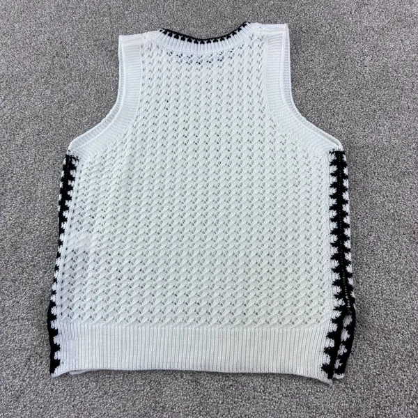 Open Knit Sweater Vest Size Small White Black‎ Contrast Trim Sleeveless Layering - Image 8