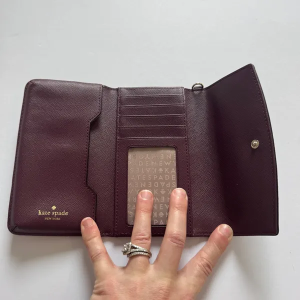 Kate Spade Laurel Way Saffiano Leather Clutch Phone Wallet Plum - Image 5
