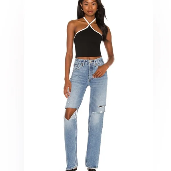 Superdown Revolve Sirena Contrast Halter Top in black and white- Size Medium - Image 2