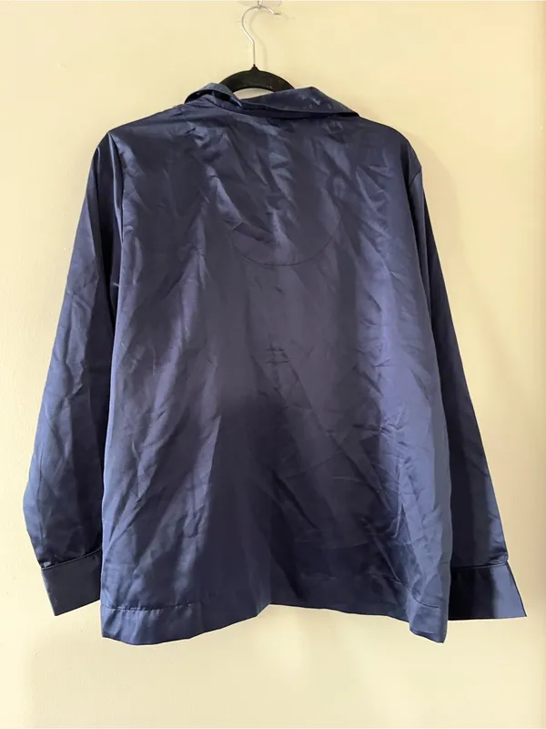 Lauren Ralph Lauren Navy Blue Satin Button Up Pajama Top Large Quiet Luxury - Image 5