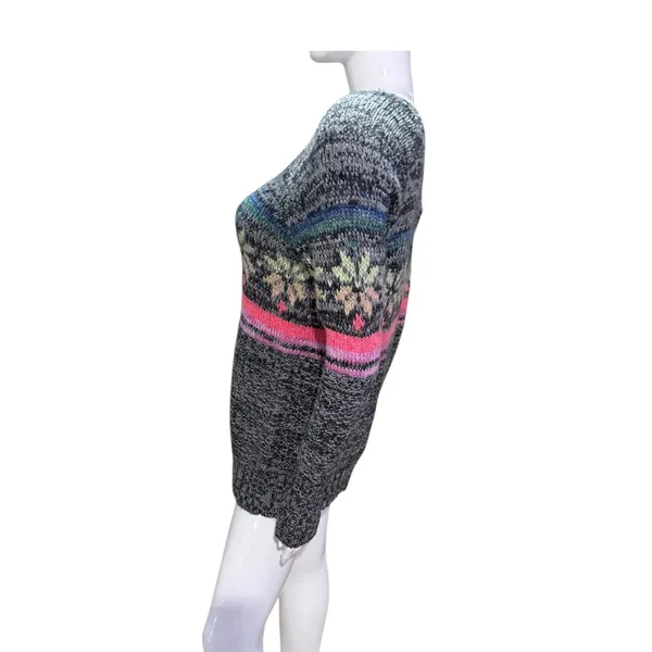 American Eagle‎ Outfitters Gray Fair Isle Snowflake Sweater S neon pink yellow - Image 2