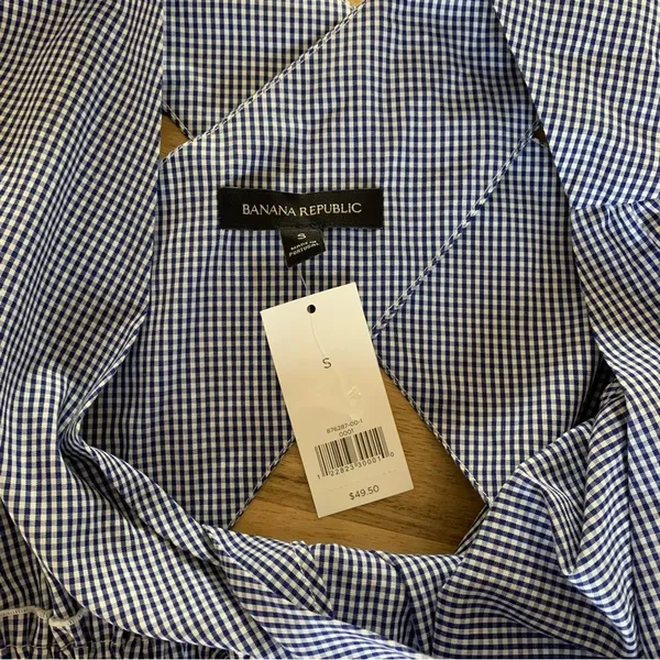 Banana Republic NWT Blue & White Check Pinafore Top S - Image 6