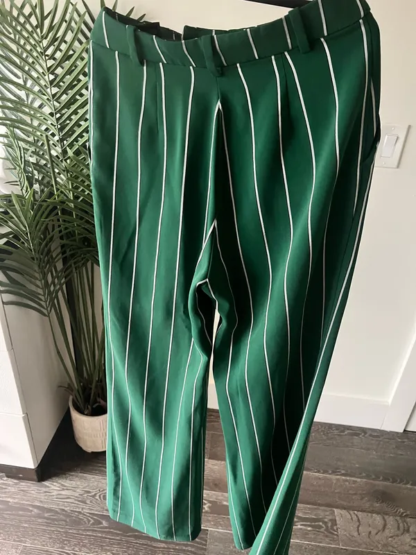 H&M Emerald Green Pinstripe Trousers - Image 2