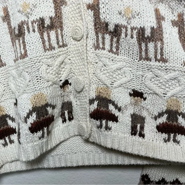 Red Camel VTG 80s Women Novelty Sweater Cardigan Large‎ Tan Camel Prairie Cottage Folk - Image 7