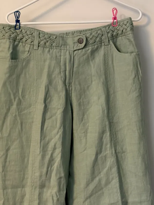Anthropologie 100% linen sage green pants size 12 NWT minimalist - Image 3