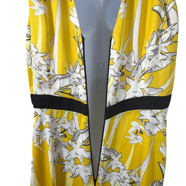 Coast Larrison Printed Satin Faux Wrap Midi Dress Yellow Floral 12 Wedding Guest - Image 7