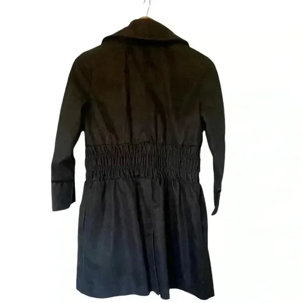 Willi Smith Black Double Breasted Trench‎ Coat Elastic Waist Button Front Small - Image 5