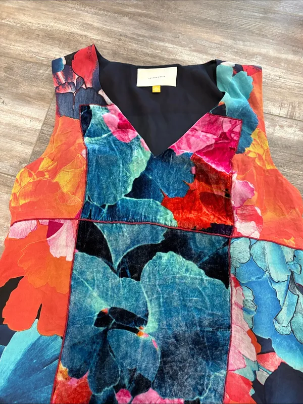 ANTHROPOLOGIE Leifsdottir Night Peony Silk Velvet V Neck Sleeveless Dress 14 - Image 5