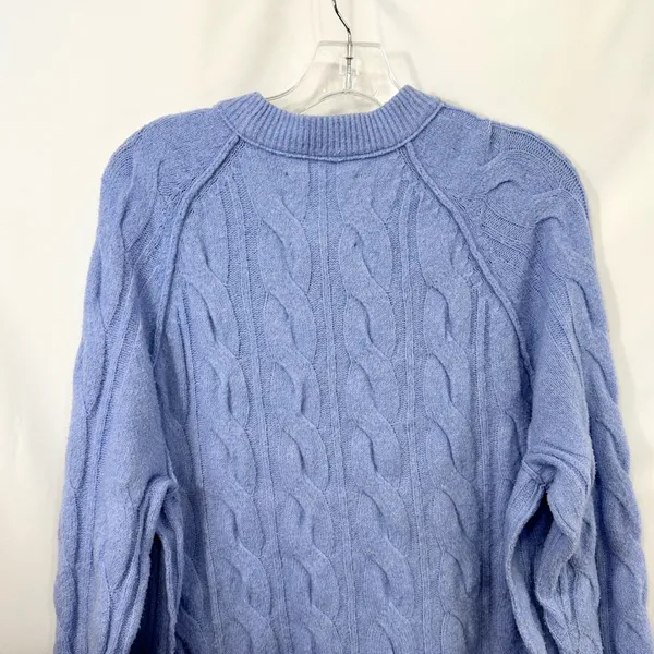 Aerie Small Sweater Cable Knit Periwinkle Blue Raglan Crew Academia Preppy 1691 - Image 6