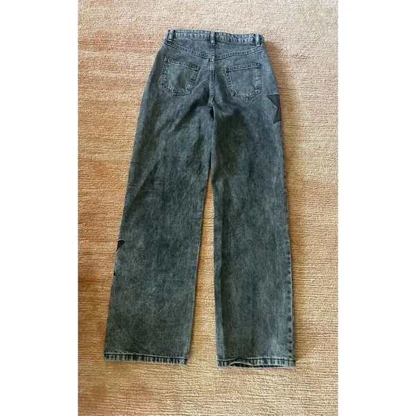 Daisy Street Star Patch Wide Leg Jeans Black Wash Grommet Detail Size US 3 - Image 7