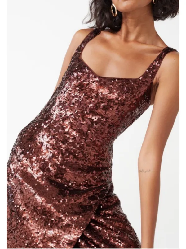 & Other Stories Strappy Sequin Midi Dress Women’s Size 0 Cocktail Party Evening - Image 2