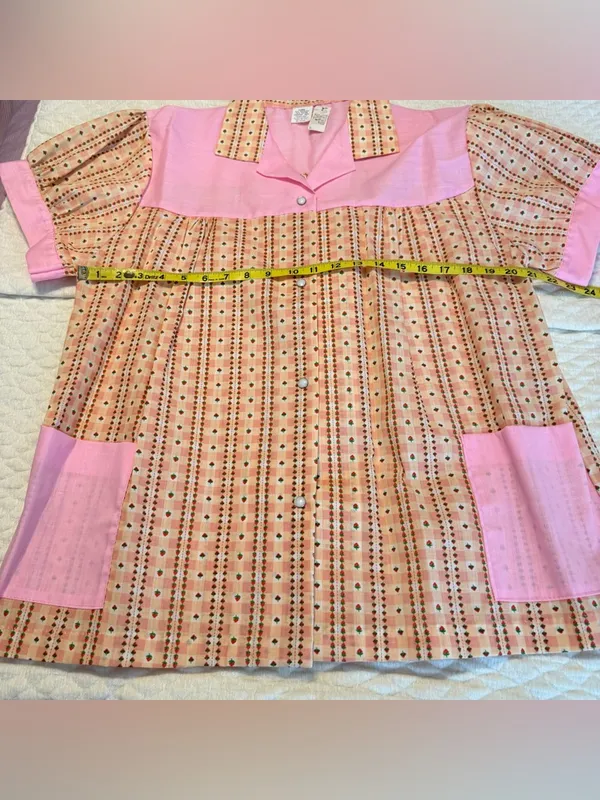 Vintage Deadstock Pearl Snap Strawberry Print Top Smock Pockets Women’s Size XL - Image 8