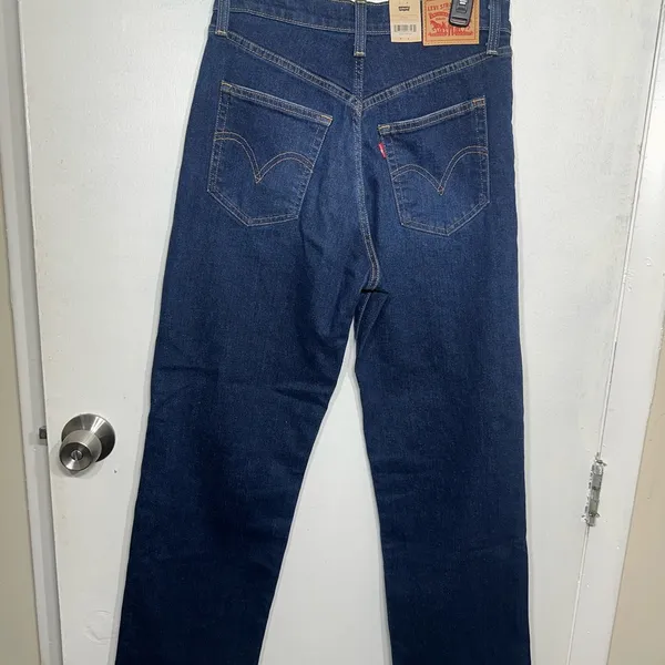 NWT Levi’s Ribcage Straight Ankle Button Fly Distressed Jeans‎ 27x27” Dark Blue - Image 2