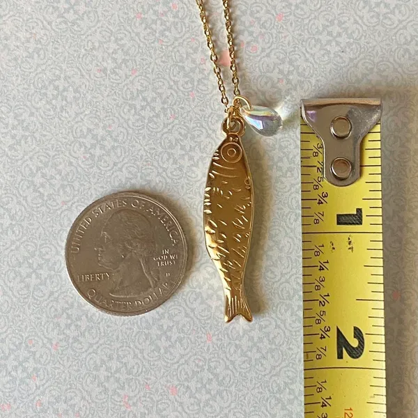 Handmade gold tone fully gold tone stainless steel fish boho funky chic necklace🌀🐟 - Image 8