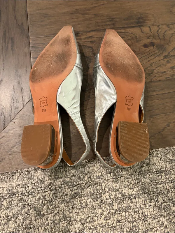 Tory Burch Silver Sadie Slingback Flats Sz 7 - Image 7