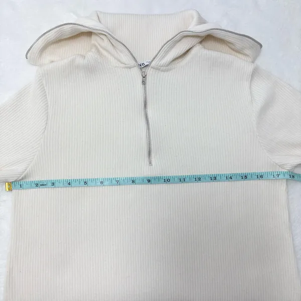 ZARA Sweater Dress Ivory Short Sleeves Quarter Zip Ribbed Knit Size Size M‎ - Image 5