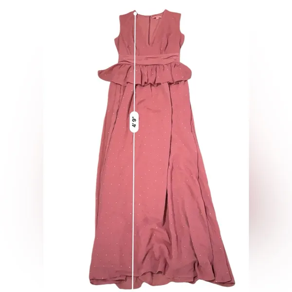 Revolve RTR LDT‎ Pink Rose Metallic Peplum Waist Sleeveless V Neck Maxi Gown Dress Sz 2 - Image 12
