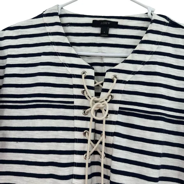 J. Crew size small black and white striped short sleeve blouse top shirt cotton‎ - Image 3