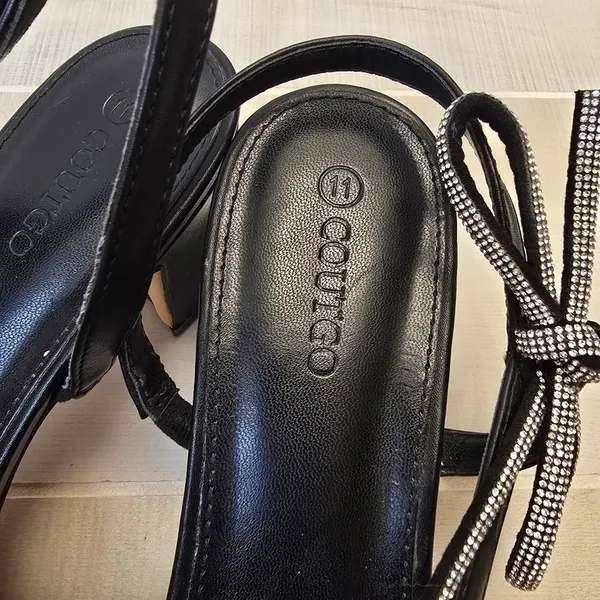 {11} Coutgo Rhinestone Slingback Chunky Heel Pointes Toe Black - Image 8